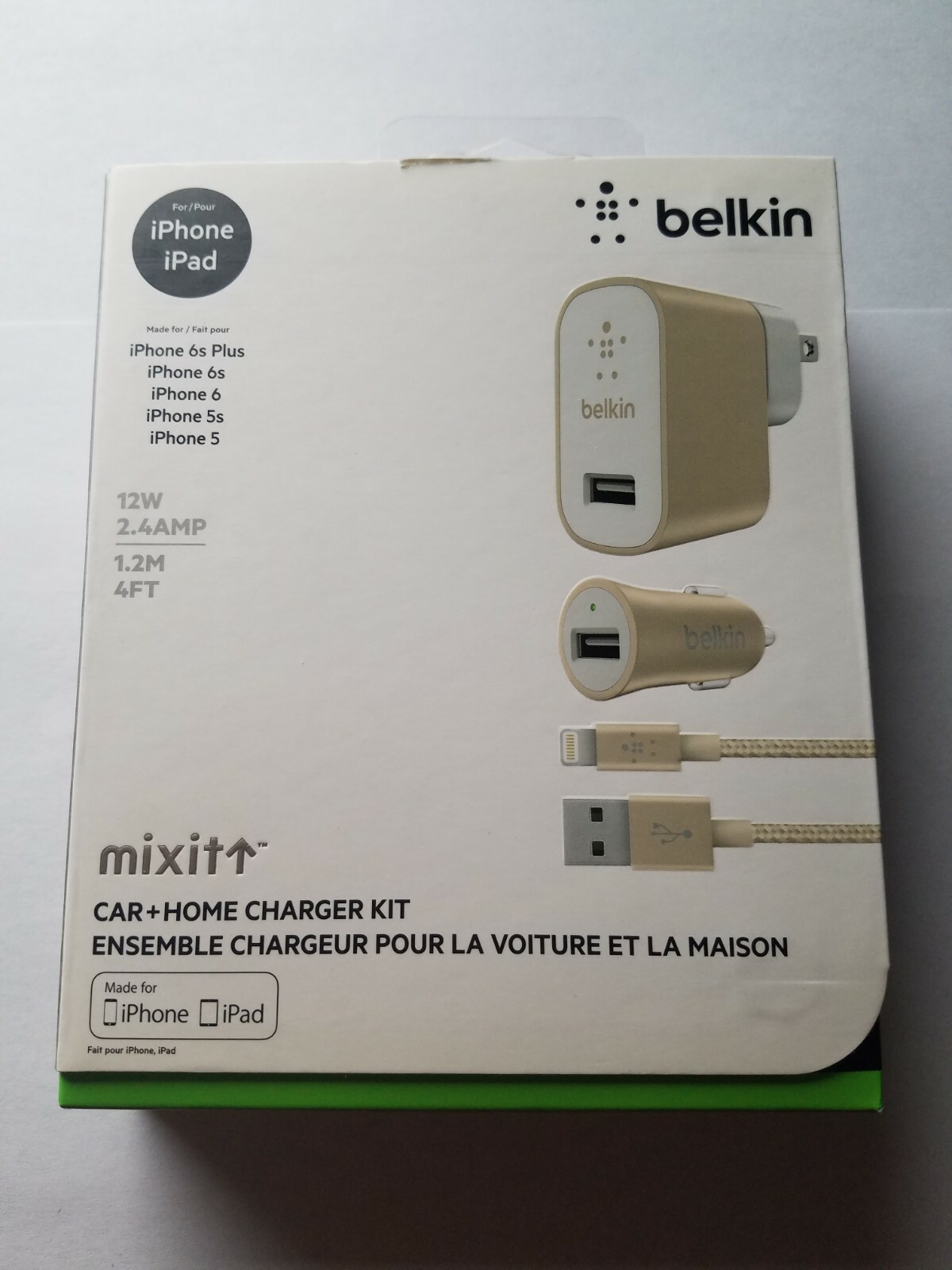 Belkin MixIt Car + Home Charger Kit w/ Lightening Cable 4' - Gold