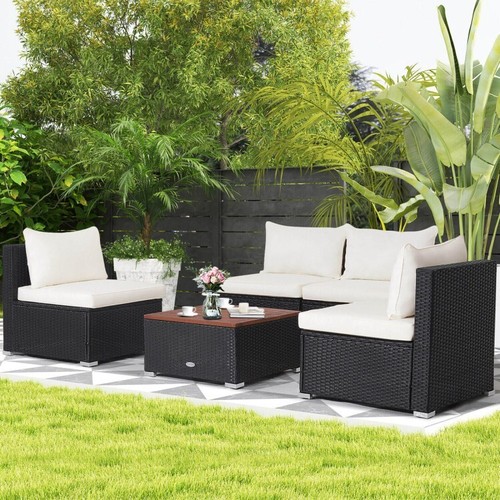 5-Piece Outdoor Rattan Sectional Patio Sofa Furniture Set Table W/ Soft Cushions - Picture 3 of 13