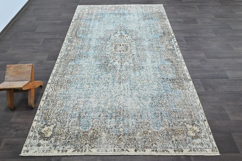 Oushak Turkish Vintage Rug 5x9 Kilim Rug Anatolian Handmade Boho Decor BLUE