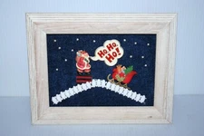 Framed Ho Ho Ho! Santa Sleigh Rooftop Art Upcycled Vintage Brooch Pins Bracelet