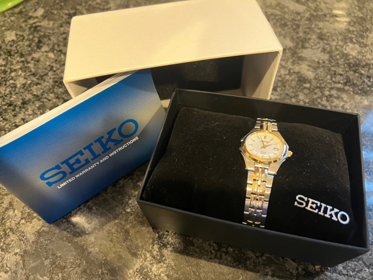 Seiko women s watch solar white dial two toned 100M WR date window