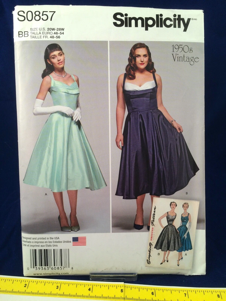 Vtg Simplicity S0857 Sewing Pattern 1950s Prom Dress Plus Sz 20