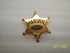 Old Western Style Marshal Tombstone Badge Shiny Gold Tone 6 Sided Star