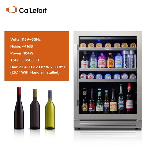 Ca'Lefort 24" Beverage Fridge Refrigerator 34°F-54°F Hold 180 Cans Built-in