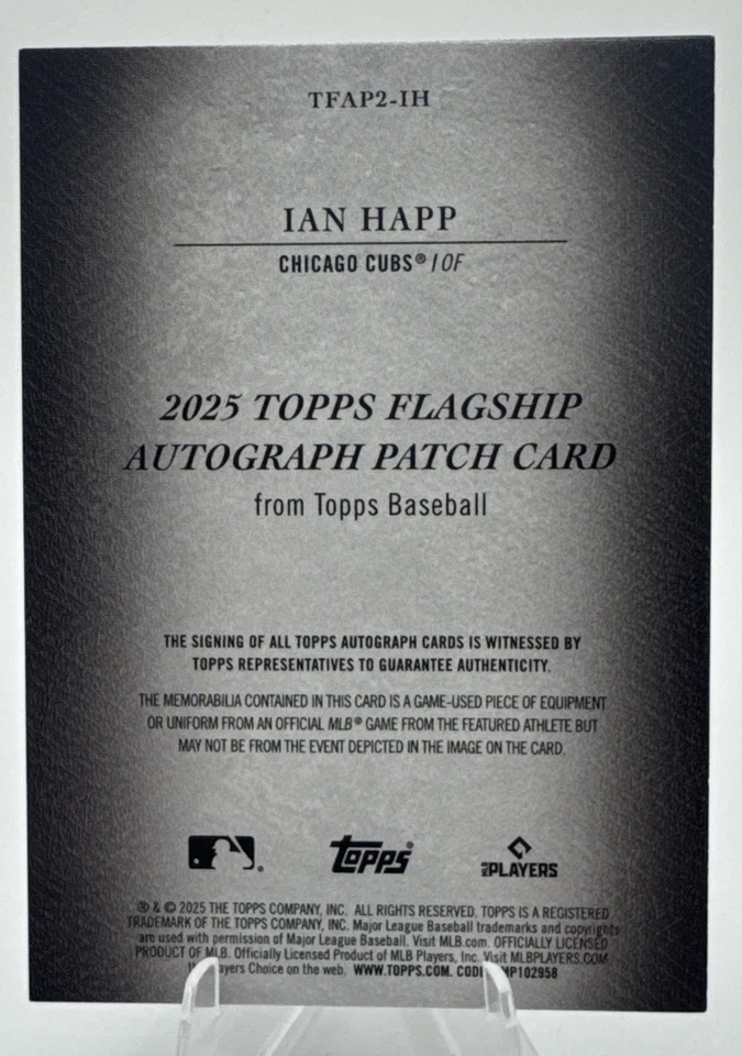 Автомобильная нашивка 2025 Topps Ian Happ #TFAP2-IH на карточке с автографом 05/50 Chicago Cubs - Изображение 4 из 4