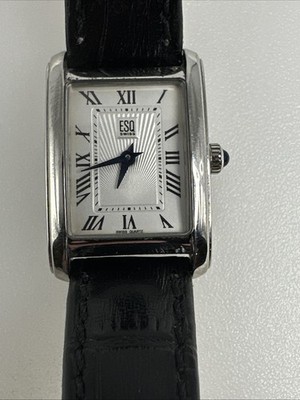 Vintage Movado Esq Tank Watch ESQ Movado Swiss Made Quartz Silver Tank Watch Womens Blue Hands