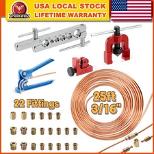 Set 25Ft 3/16" Copper-Coated Brake Line Kit With 16 Fittings, 2 Union and 4 Nut