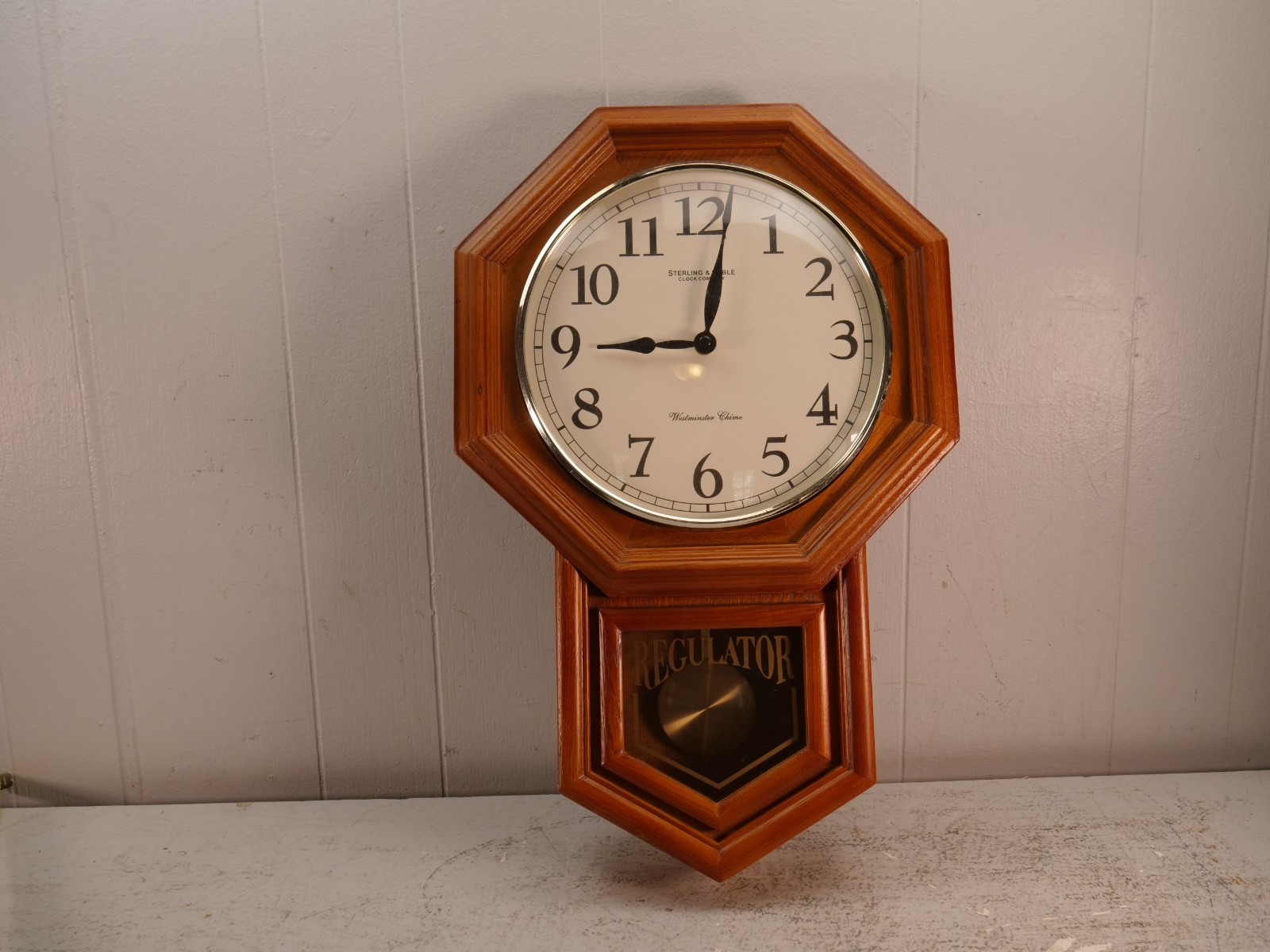 Sterling and Noble Regulator Clock pendulum battery operated 14”X 21” Wood Grain