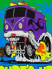 Surfs Up Vw Volkswagen Super Powered Hippie Bus Original Print Poster Proof Surfs Up Vw Volkswagen Super Powered Hippie Bus Original Print Poster Proof