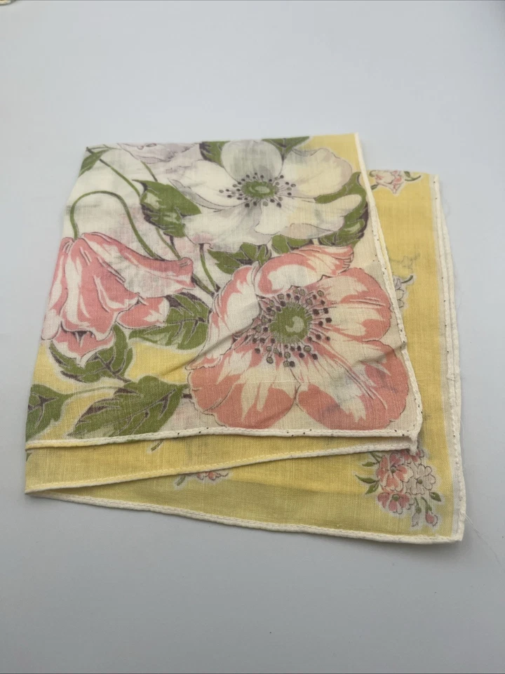Лот из 10 винтажных носовых платков носовые платки с желтыми цветочными цветами носовые платки - Изображение 4 из 4