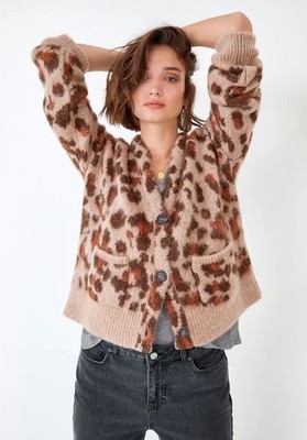 Hush Leo Leopard Print Knitted Cardigan BNWOT Size S-L (Tag Is S) Mohair Content