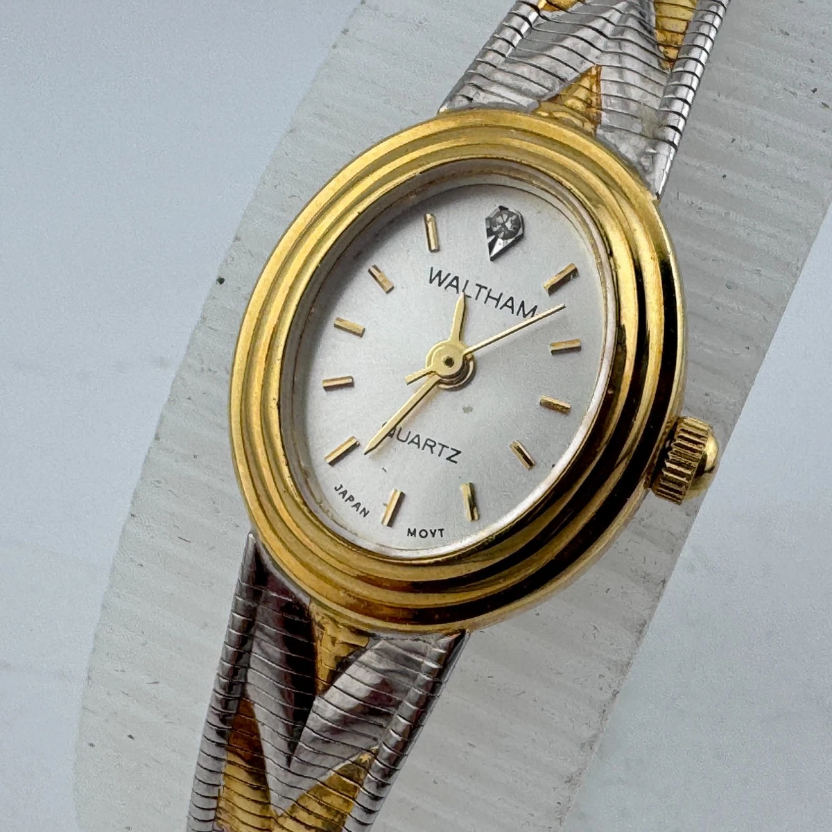 Waltham Vintage Two Tone Oval Rhinestone Accent Jewelry Watch W070 Waltham Women Oval Wristwatches for sale | eBay main image 3