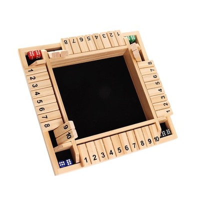 1-4 Player Wooden Shut The Dice Board Game with 8 Dice. 4-Way 10 Numbered Shu...