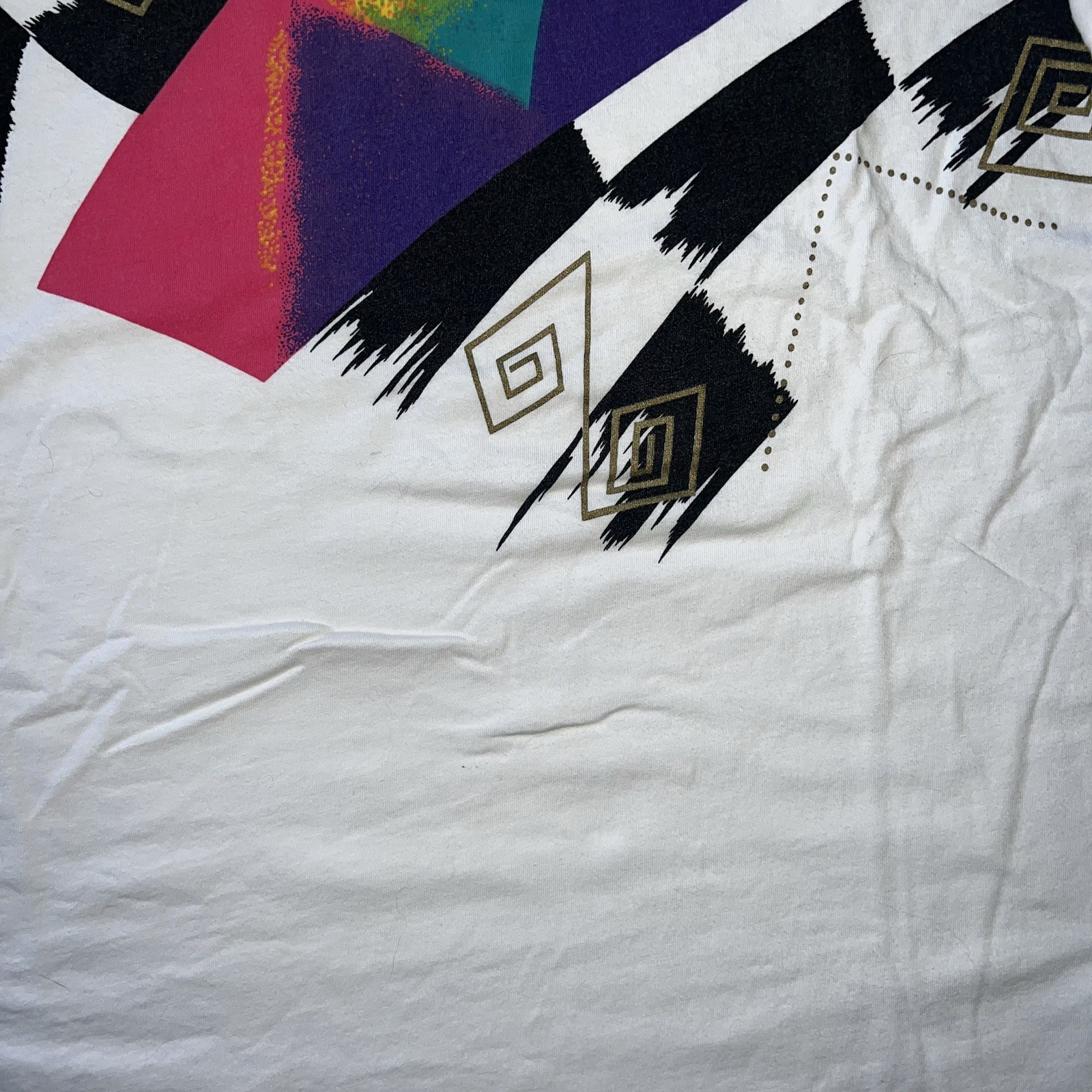 T shirt bianca tennis colorata FILA forme geometriche vintage anni 90 grande
