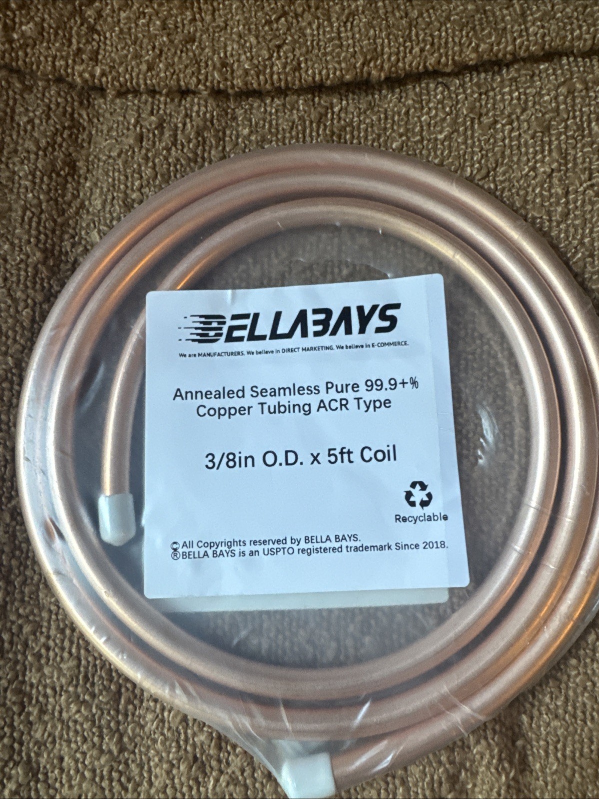 3/8" OD Copper Tubing 5ft - Seamless Soft Coil for HVAC, Refrigeration, DIY Proj