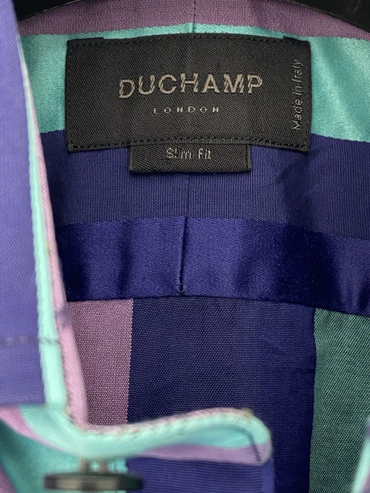 Camisa ajustada DUCHAMP LONDON de algodón a rayas moradas para hombre M/IN ITALIA EC Foto 4 de 4