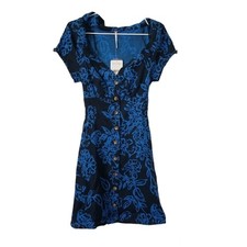 Free People Thing Called Love Blue Floral Linen Dress size 6