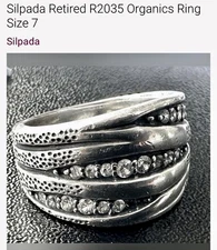 Silpada 925 Sterling Silver Organics CZ Wide Band Ring R2035 Sz 7.5 