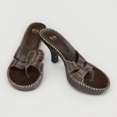 Y2k Platform Sandal Mules By CRB Leather Stitch Detail Size 6.5 Boho Grunge Rock