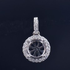 Custom Lab Diamond Halo Pave Pendant Semi Mount Round Cut 8mm 10K White Gold