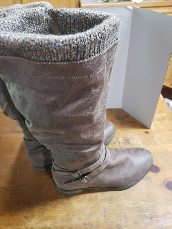 Torrid Sweater Knit Slouch Knee High Boots Women's Size 9 W Brown Zipper - Image 4 of 4