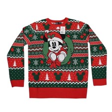 Disney Mickey Mouse Christmas Ugly Sweater Mens Medium Holiday Festive Green Red
