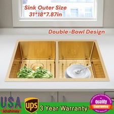 Double Bowl Sink Kitchen Sink 304 Stainless Steel Sink with Grid and Drainer