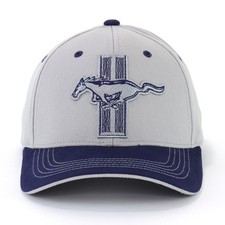 Ford Mustang Pony Tribar Gray  Blue Baseball Hat Ball Cap Puff Embroidered