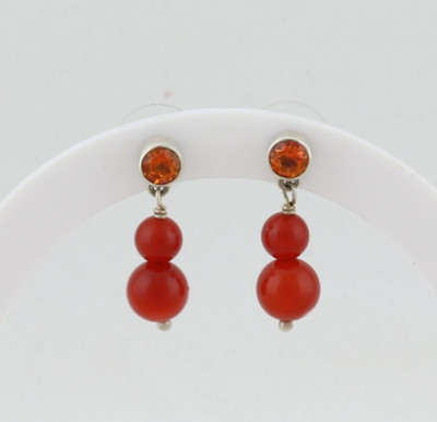 Sterling Silber Orange Topas & Orange Glasperlen Ohrringe Hänger Tropfen 1'' x 1/4''