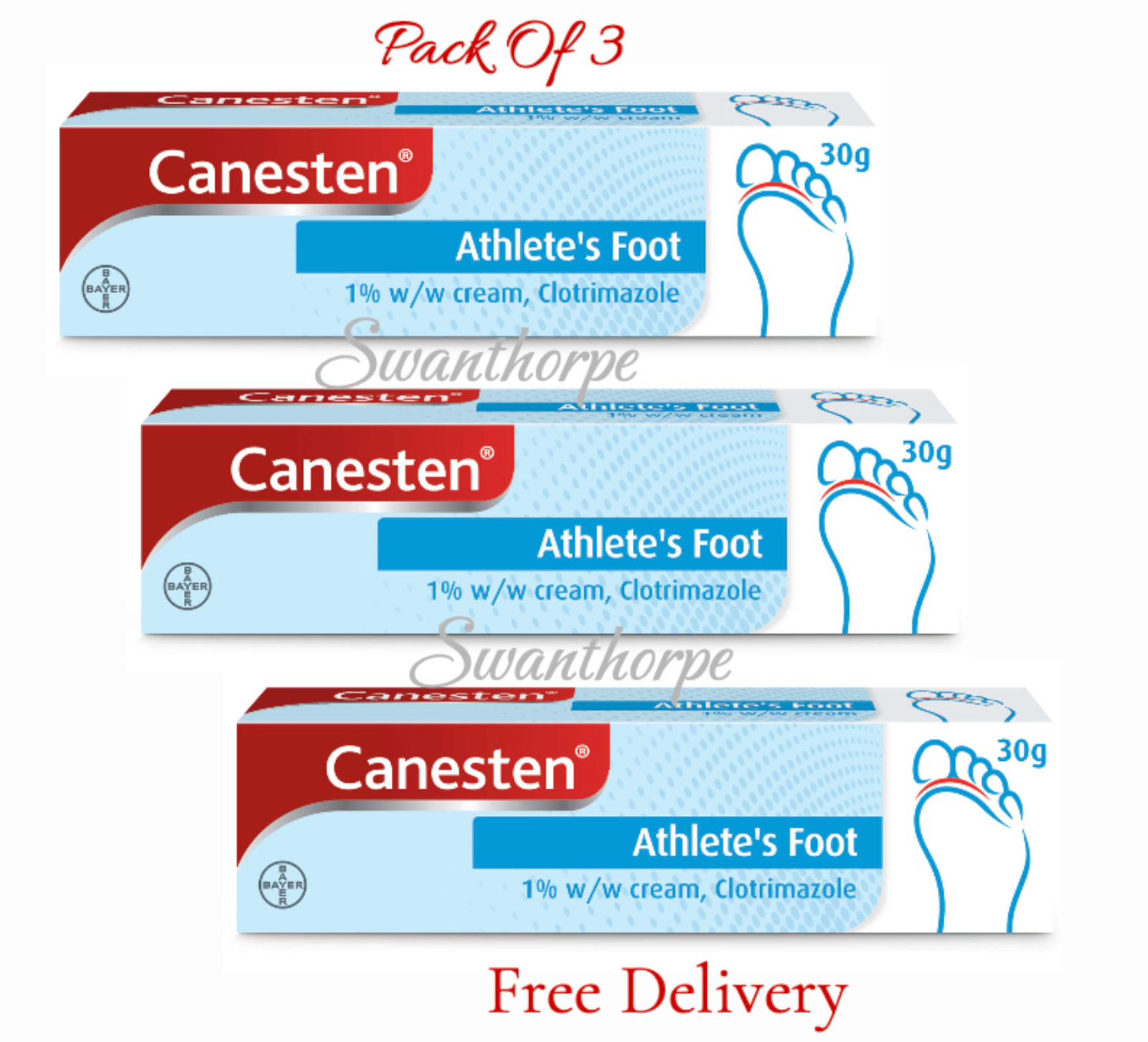 Canesten Athlete's Foot | 1% w/w Antifungal Cream | Treats Jock Itch | 3 X 15g