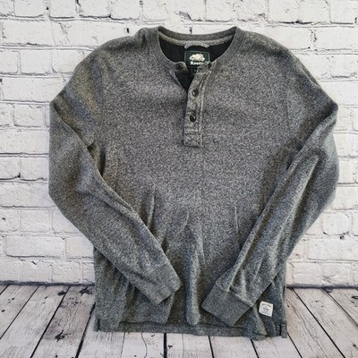 Roots Canada Men's Small Gray Marled Cotton Henley Long Sleeve Shirt