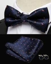 Vintage Men Cufflinks Handkerchiefs Bowtie Sets 3pcs Jacquard Floral Paisley