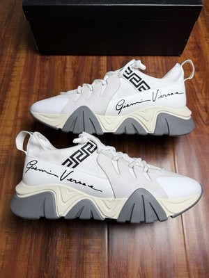 Versace Squalo Gianni White Grey Black Zig Chain Mens Sneakers - Size 45V 12US
