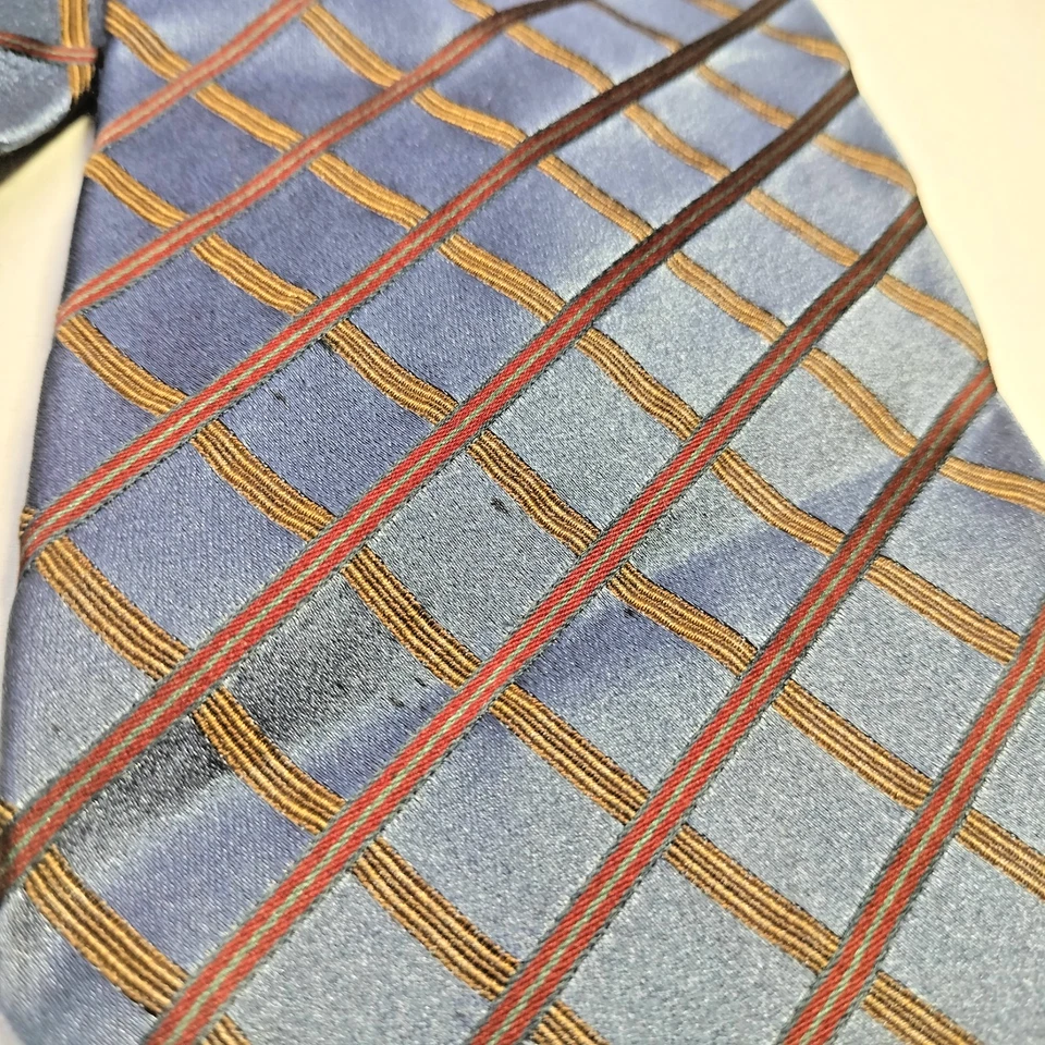 Gravata masculina Massimo Bizzocchi feita à mão seda italiana azul vermelho marrom padrão xadrez  - Imagem 4 de 4