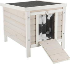Outdoor Cat House, Weatherproof Cat Home with Raised Floor, Hinged Asphalt Roof