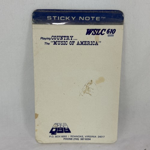 WSLC 610 Radio Country Music Of America WSLQ Q99 Roanoke VA Sticky Note Pad VTG