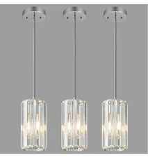 Chrome Pendant Lighting Modern Pendant Light Mini Crystal Chandeliers 3- Pack 