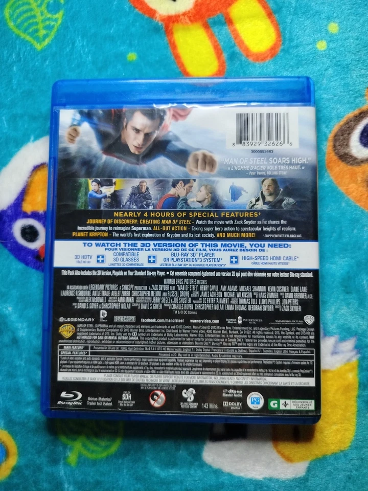 Man of Steel 3D (Blu-ray + DVD, 2013, 4-Disc Set) DC Henry Cavill - Image 2 of 4