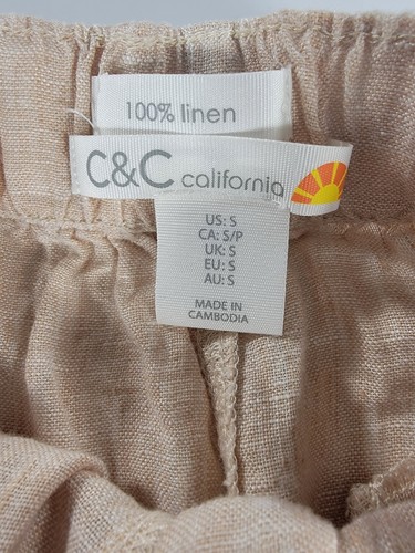 NWT C&C California Women's Small 100% Linen Pull On Elastic Waist Shorts Beige - Picture 3 of 8