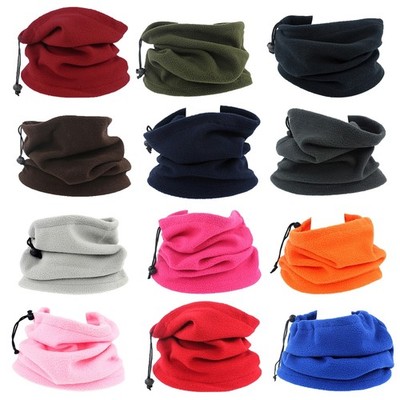 Winter Neck Warmers Fleece Gaiter Windproof Drawstring Face Covering Scarf Tube