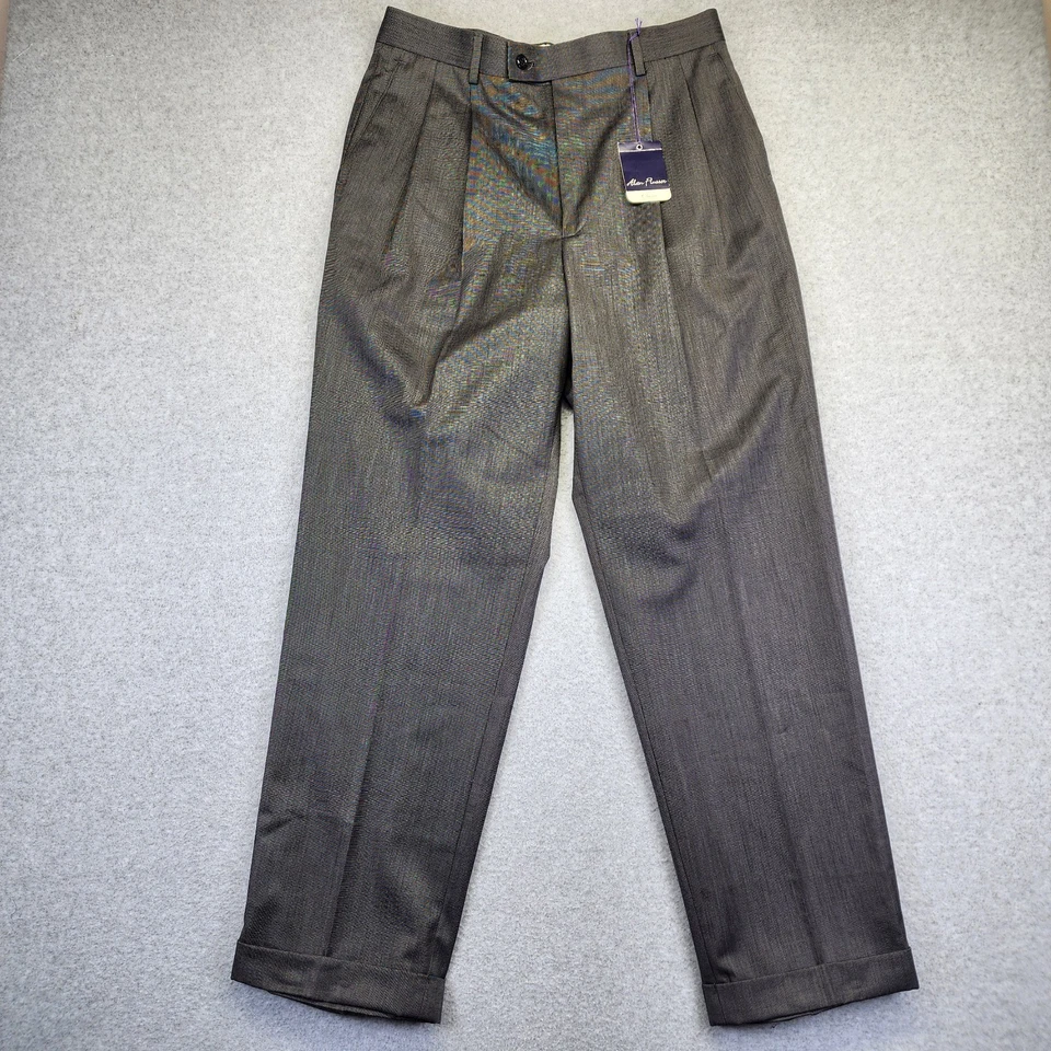 Lote de 2 NUEVO Pantalones de Vestir Alan River Para Hombres 32x30 Puño Plisado Clásico Gris Taupe Foto 2 de 4