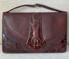 Antique/Vintage Leather & Crocodile/Alligator? (or effect?) Handbag.