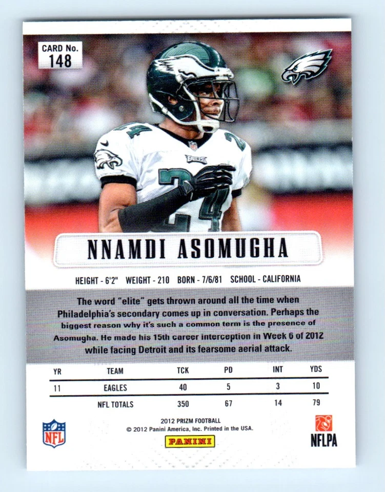 2012 Panini Prizm Nnamdi Asomugha Philadelphia Eagles #148 - Image 2 of 2