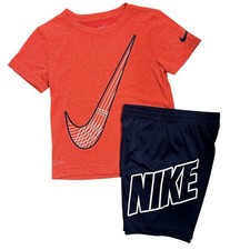 Boys Size 6 Nike Dri-FIT 2PC Set Orange Graphic Tee  Navy Shorts NWT