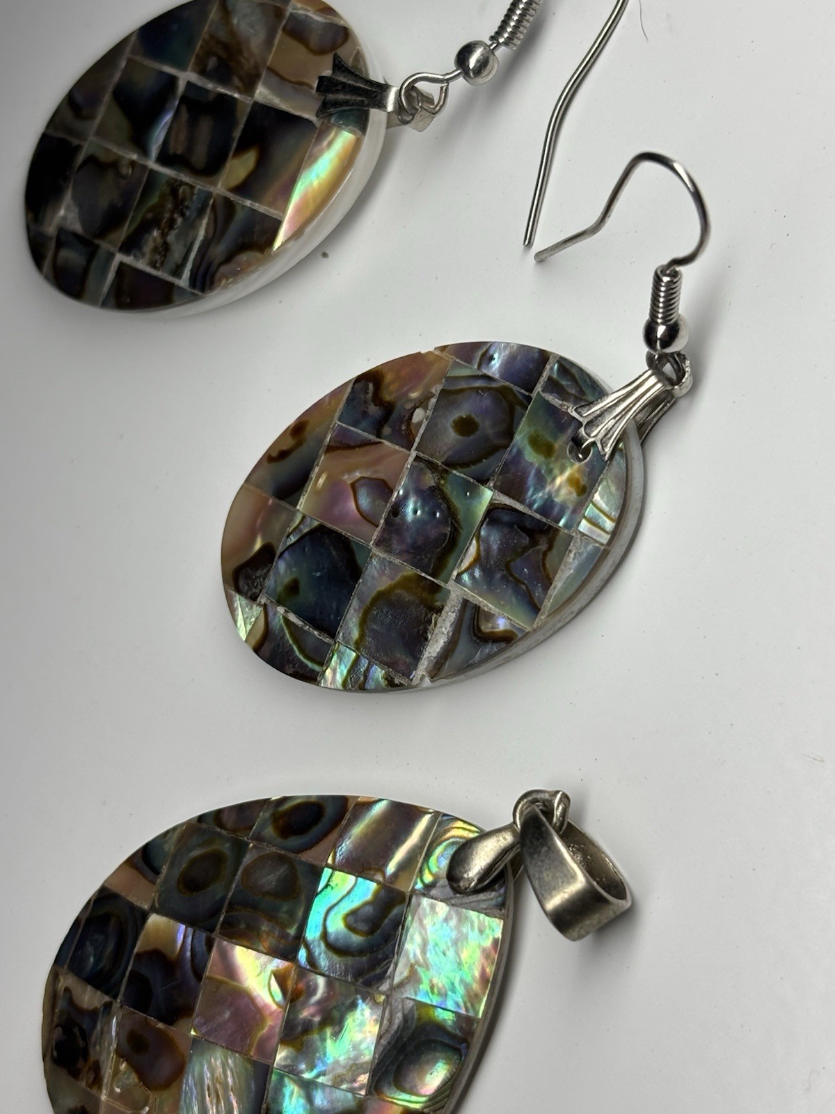 Abalone Shell Patchwork Pendant 18kgp Xp with Mat… - image 10