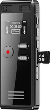64GB Digital Voice Activated Recorder with Playback - 4552 Hours Audio Recording