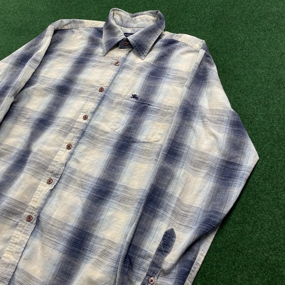 Camisa Burberry vintage para hombre L blanca azul sombra a cuadros manga larga abotonada Foto 2 de 4
