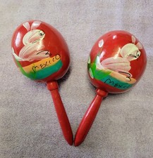 Vintage Mexican Maracas Red TAXCO Gourd Shaker Music Mexico Hand Painted