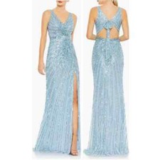 Mac Duggal Women's Ice Blue Sequin Faux Wrap Sleeveless Gown Size 6 NWT