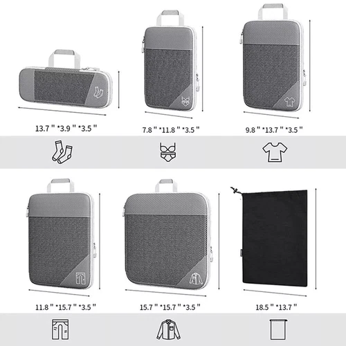 6Pcs Compression Packing Cubes Expandable Storage Travel Luggage Organizer Bags - Picture 8 of 20